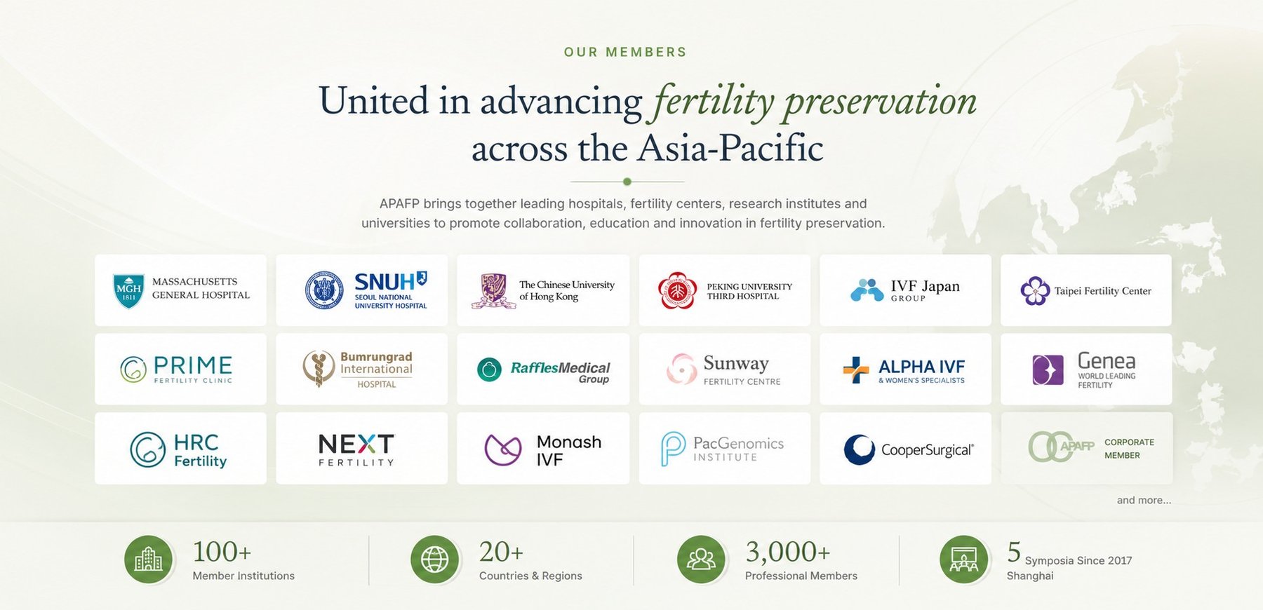 Logos of hospitals, fertility centers and research institutions across the Asia-Pacific region